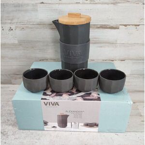 Viva Scandinavia Alexander Gray Porcelain Tea Set Tea Pot with 4 Cups and Box